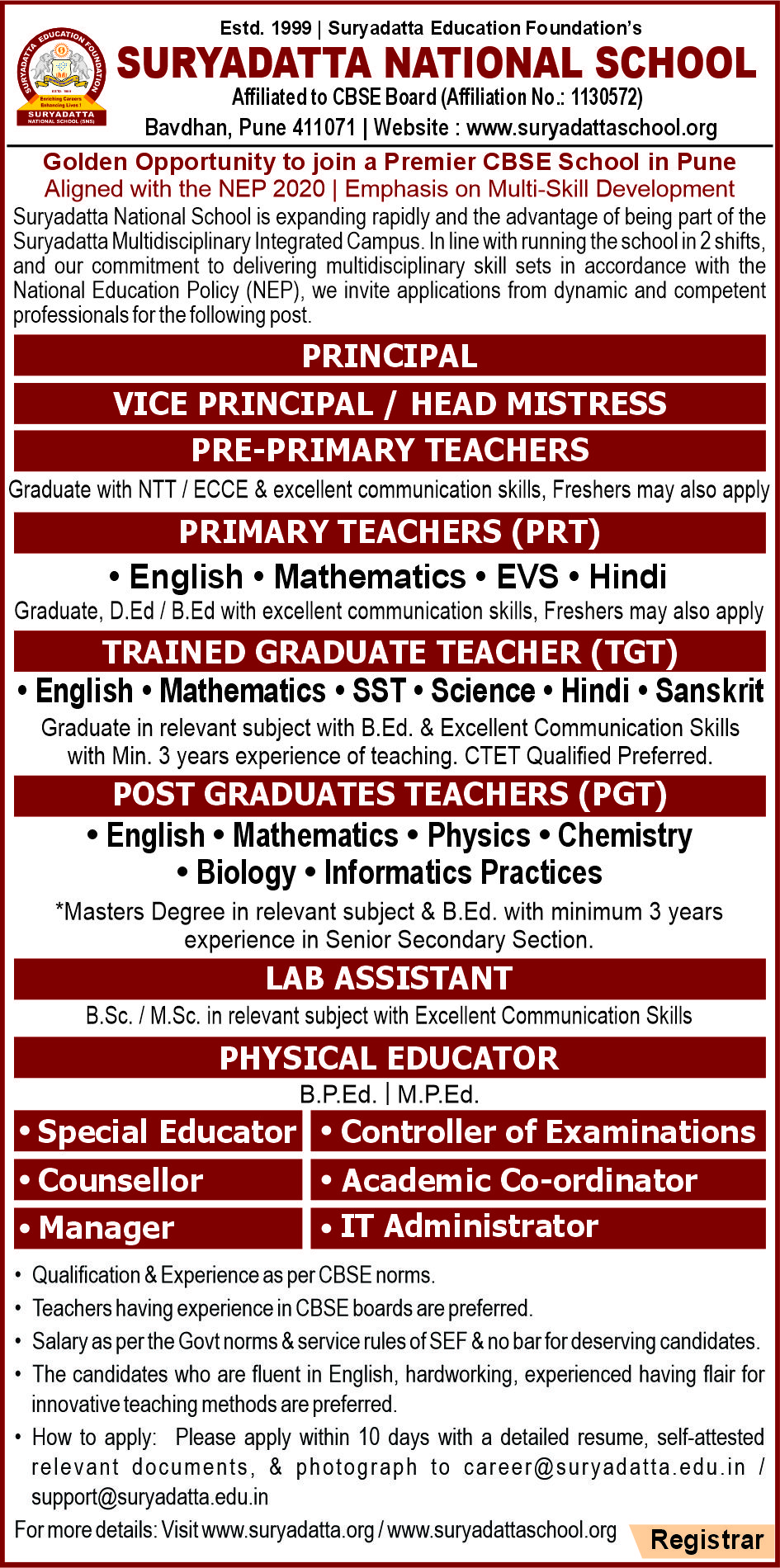 Suryadatta School of New Standards (SNS) – Empowering Future-Ready Global Citizens
