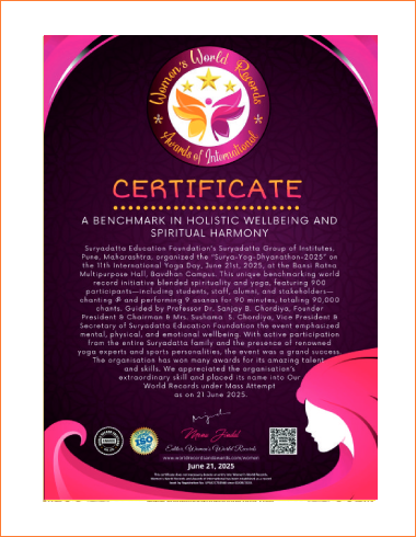 Suryadatta Receives Women World Record – International Certificate for Surya Yog Dhyanathon 2025